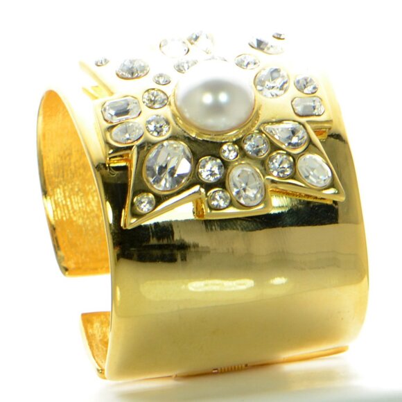 Kenneth Jay Lane KJL Polished Gold Maltese Cross Cuff Bracelet - Picture 1 of 5